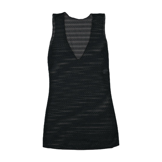 Vintage Black Pointelle Lace-Stripe Tank Top XS