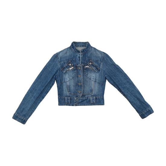 Vintage Y2K Cropped Denim Jacket Stonewash Blue L