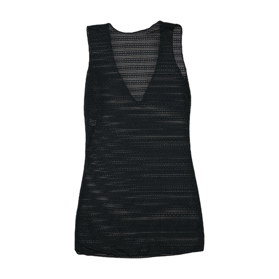 Vintage Black Pointelle Lace-Stripe Tank Top XS