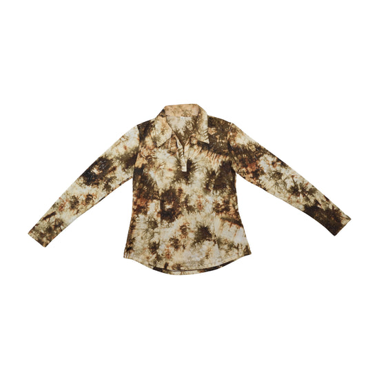 Vintage Tie-Dye Long-Sleeve Polo Shirt Earth Brown XL