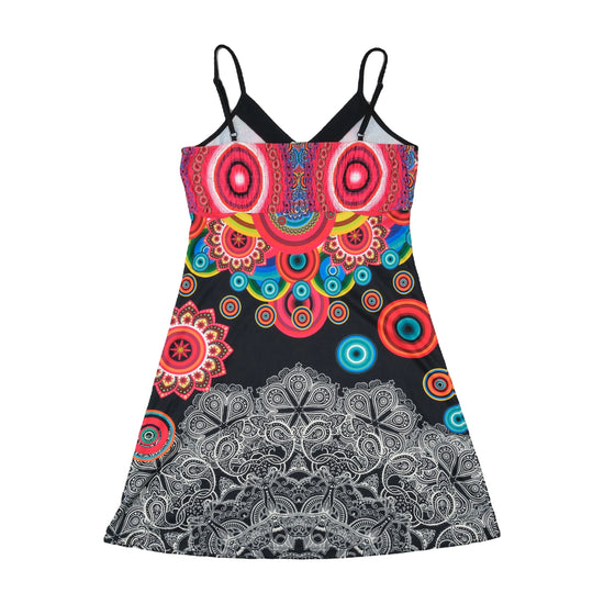Red Pepper Boho Mandala Print Spaghetti Strap Dress Black S