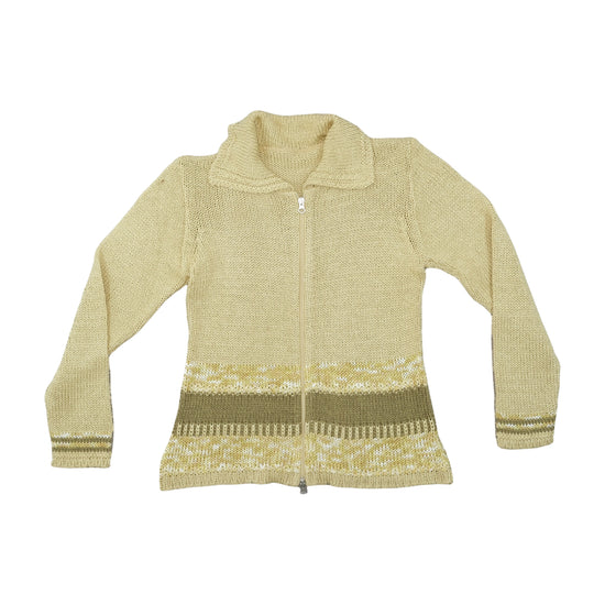 Vintage 1970s Italian Zip Knit Cardigan Beige