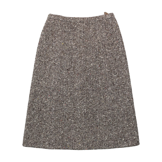 Vintage A-Line Midi Skirt Herringbone Tweed Gray XS