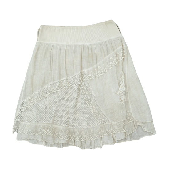Vintage Boho Lace Mesh Mini Skirt Cream