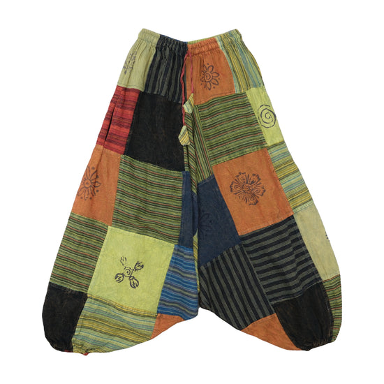 Vintage Patchwork Harem Pants Block Print Multicolor XS