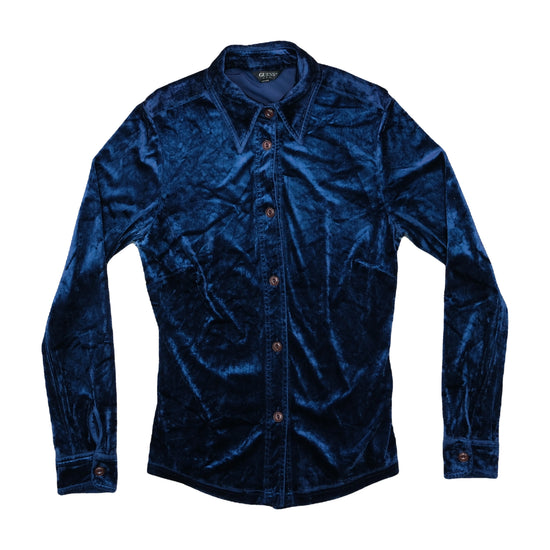 Guess U.S.A. Crushed Velvet Button-Up Shirt Navy M