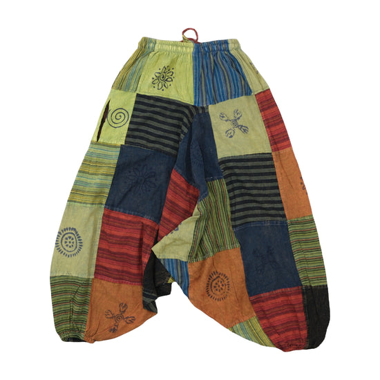 Vintage Patchwork Harem Pants Block Print Multicolor XS