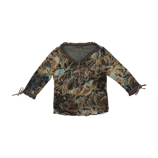 Anna Rè Printed Lace Blouse Brown Floral XL