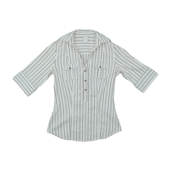 Camaïeu Fitted Blouse Pinstripe White M