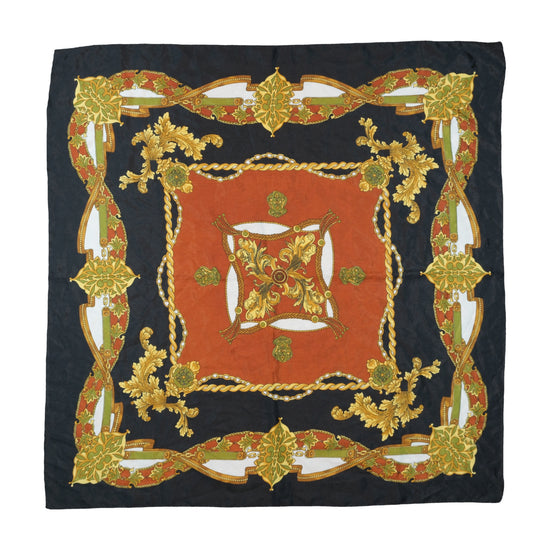 Vintage Baroque Print Square Scarf Black Terracotta Gold