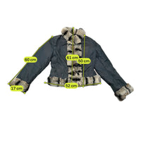 Black Puffer Jacket with Fur Trim Collar, Cuffs & Hem