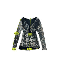 Glamour Sheer Abstract Print Ruched Tie-Front Blouse