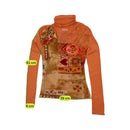 Top Y2K Transparente laranja em Rede com gola alta e Patchwork floral