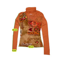 Top Y2K Transparente laranja em Rede com gola alta e Patchwork floral