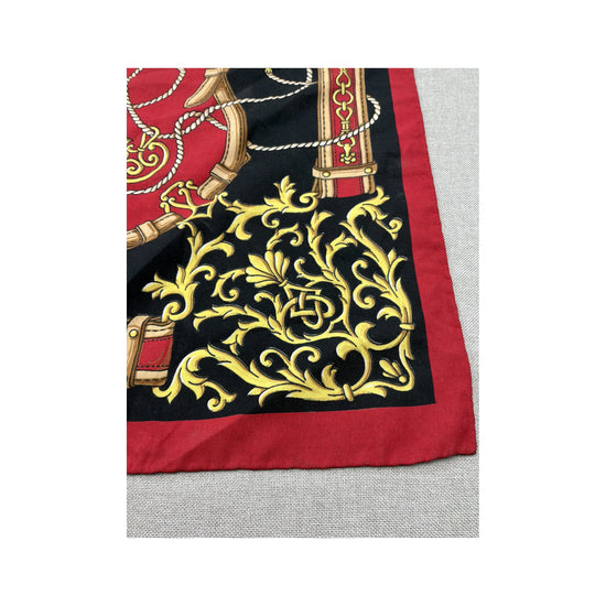 Vintage Baroque Equestrian Print Scarf Red Black Gold