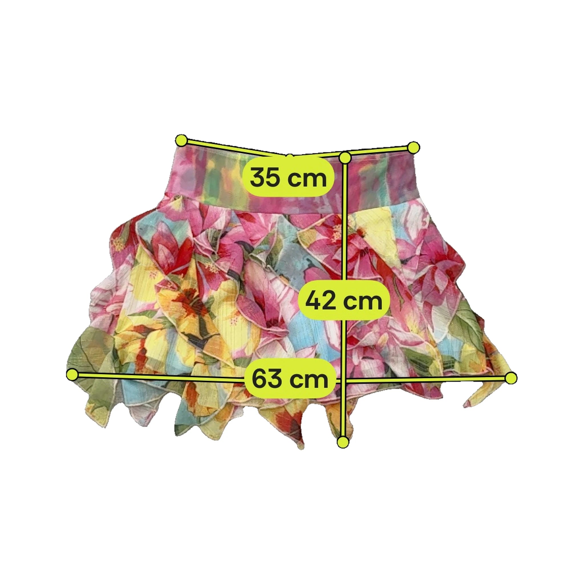 Mini saia floral em Camadas com Folhos e Cós Largo