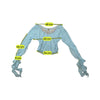 Times End Beaded Crochet Neck Sheer Blue Blouse