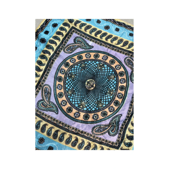 Vintage Paisley Mandala Square Scarf Turquoise Blue