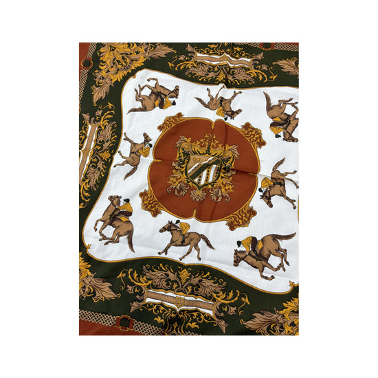 Vintage Equestrian Print Square Scarf Brown