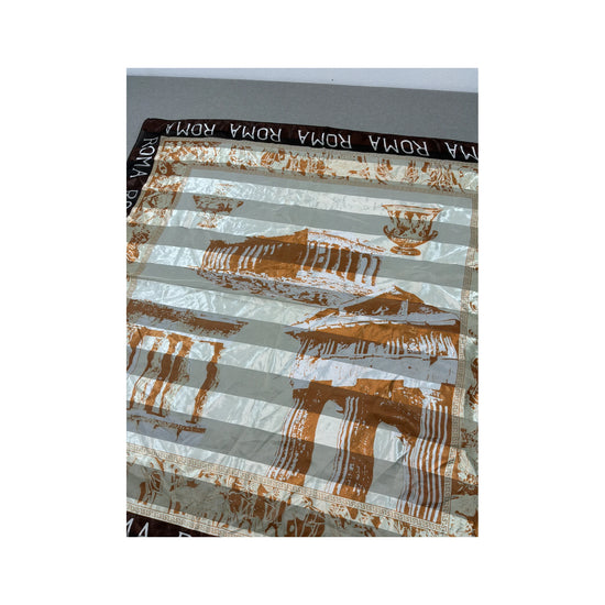 Vintage Roman Monuments Print Satin Scarf Brown