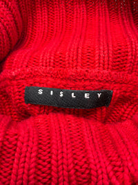 Red Ribbed Turtleneck Sweater with Raglan Sleeves