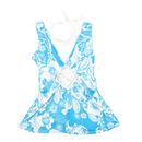 Blue White Floral Halter Mini Dress with Sequin Lace Applique