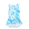 Blue White Floral Halter Mini Dress with Sequin Lace Applique