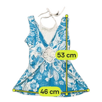 Blue White Floral Halter Mini Dress with Sequin Lace Applique