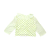 White & Lime Green Polka Dot Tie-Front Ruffle Collar Blouse