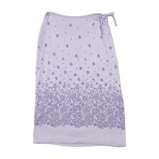 Saia Midi Cruzada Y2K Lavanda com Cintura de Atar e estampado Paisley floral