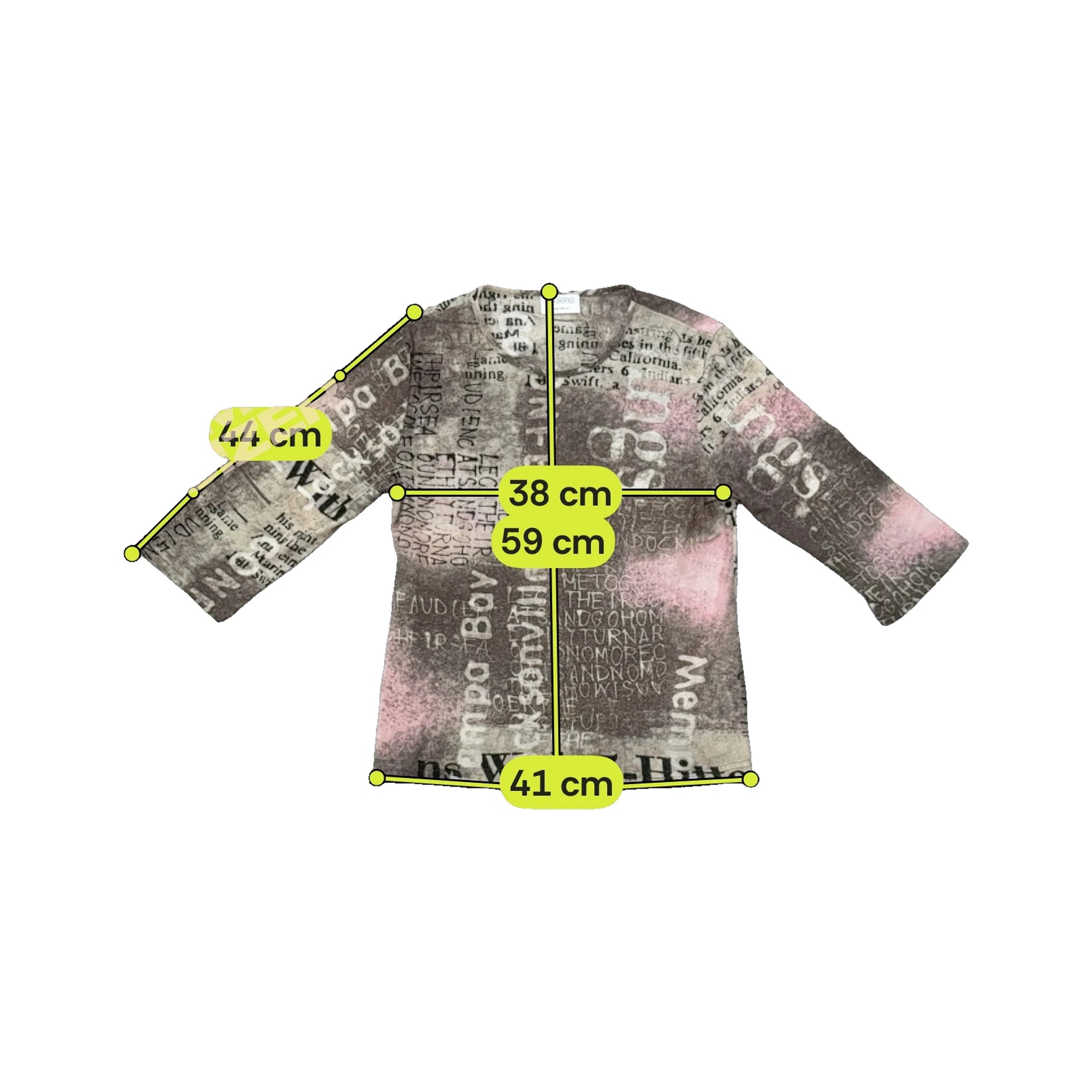 Camisa Canda Transparente em Rede de Manga Comprida com estampado Tipográfico