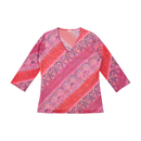 Pink Paisley V-Neck 3/4 Sleeve Mesh Top