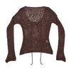 Brown Crochet Knit V-Neck Sweater