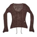 Brown Crochet Knit V-Neck Sweater