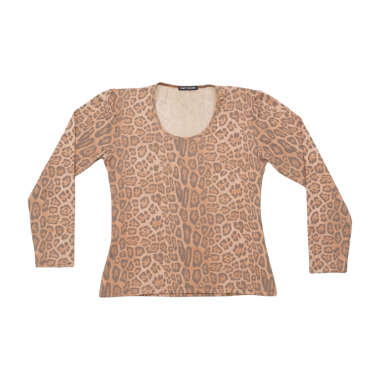 Patty Rossi Leopard Print Scoop Neck Long Sleeve T-shirt