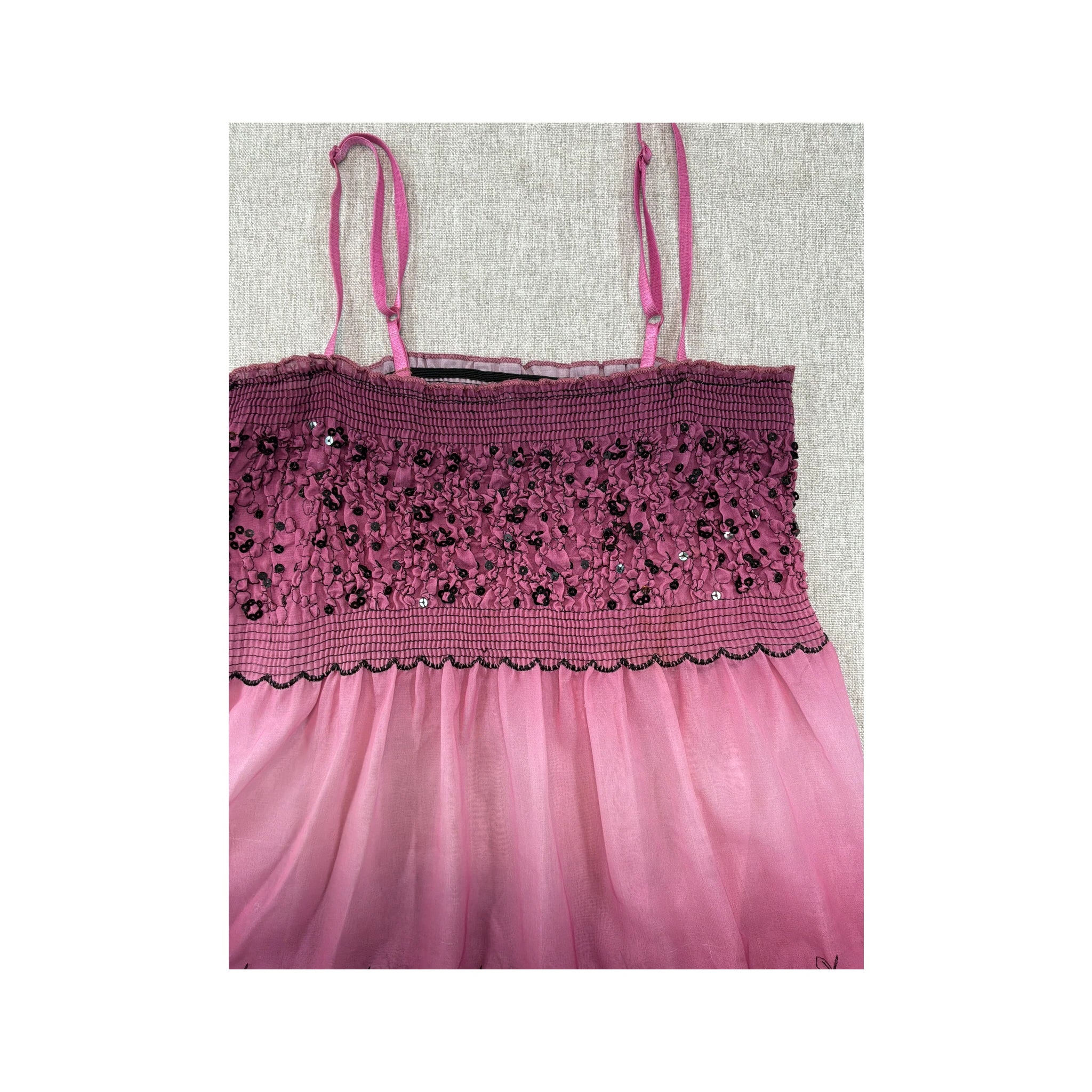 Pink Sequin Embroidered Floral Tank Top
