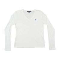 Ralph Lauren Sport White Long Sleeve V-Neck Cotton T-Shirt