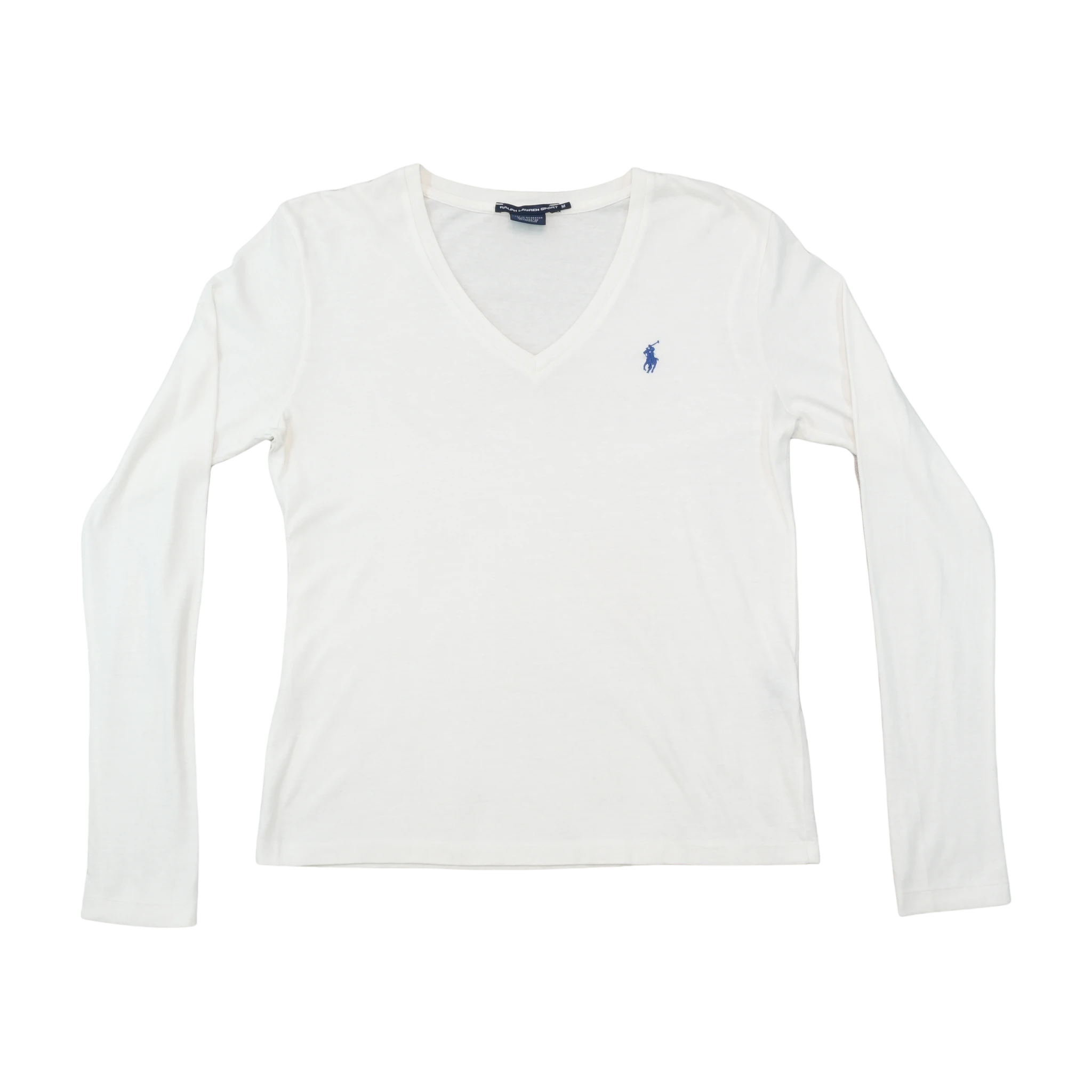 Ralph Lauren Sport White Long Sleeve V-Neck Cotton T-Shirt