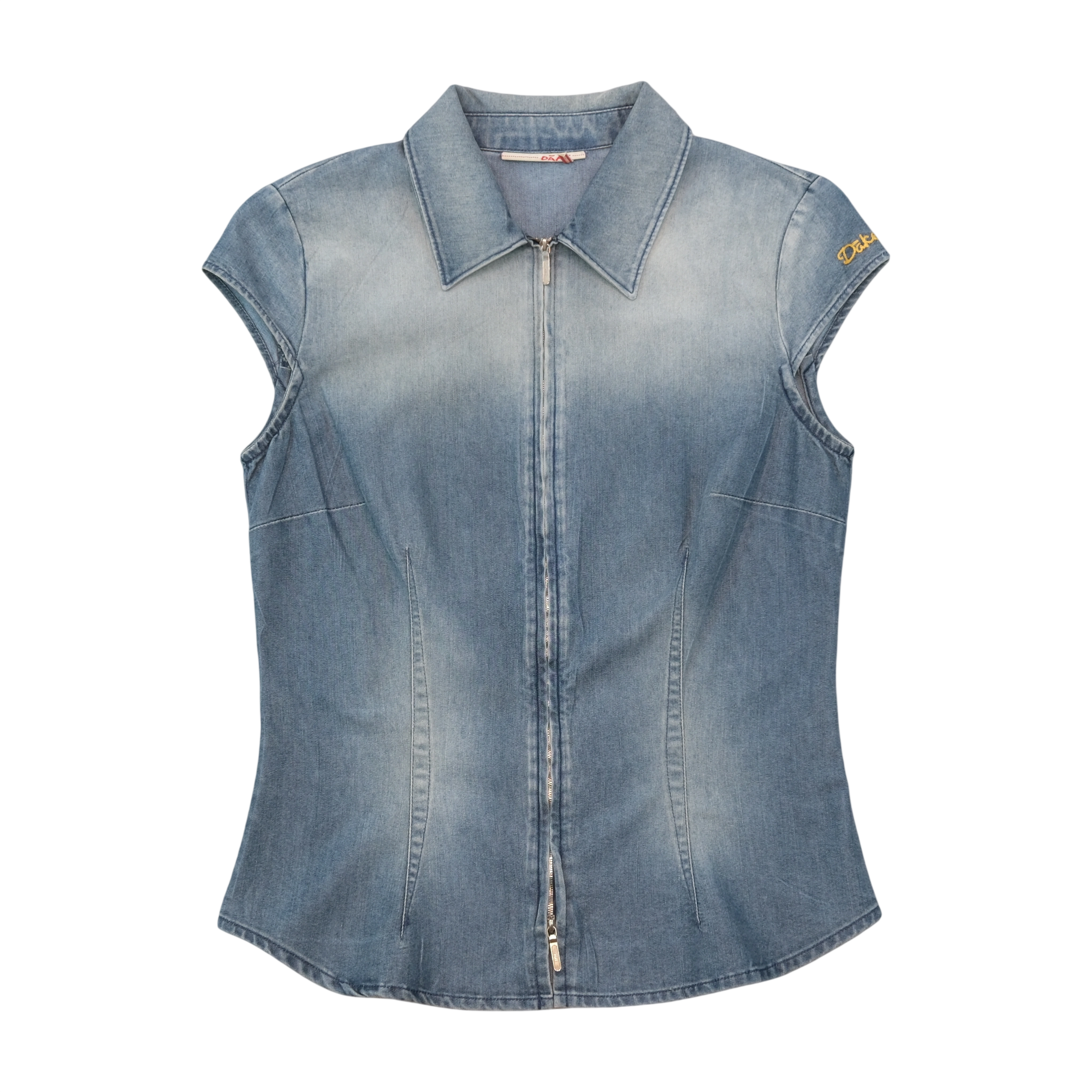 Dake Faded Denim Zip-Up Cap Sleeve Shirt
