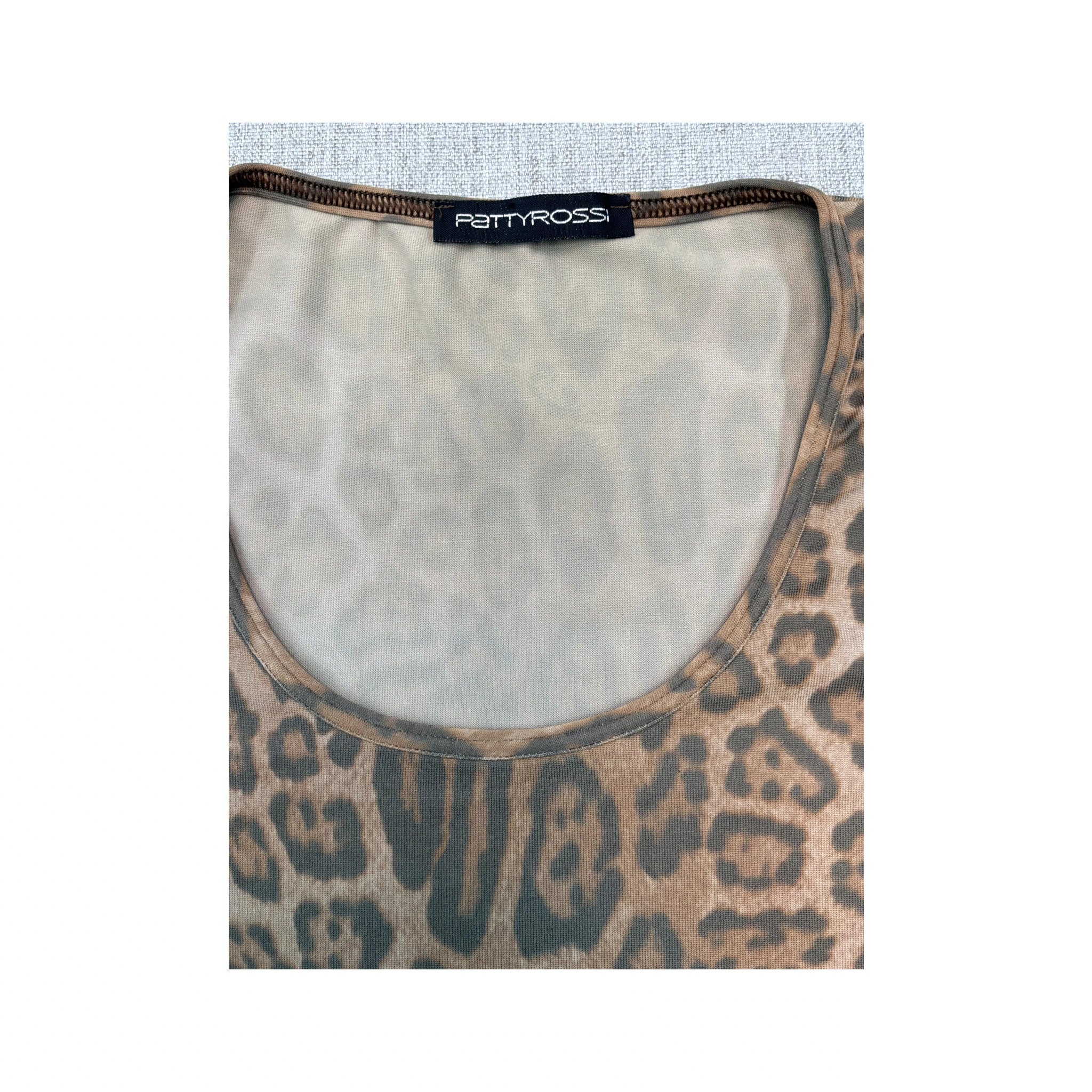 T-shirt Patty Rossi de Manga Comprida com decote Redondo e estampado de Leopardo