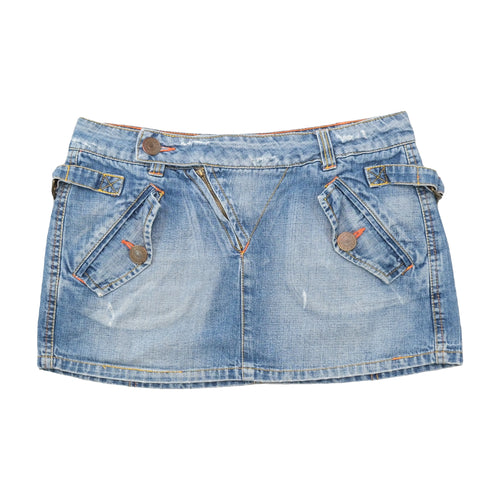 Phard Washed Denim Mini Skirt with Utility Pocket Details