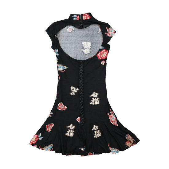 Mini vestido com estampado de Dragão &amp; rosas e Atilhos nas Costas