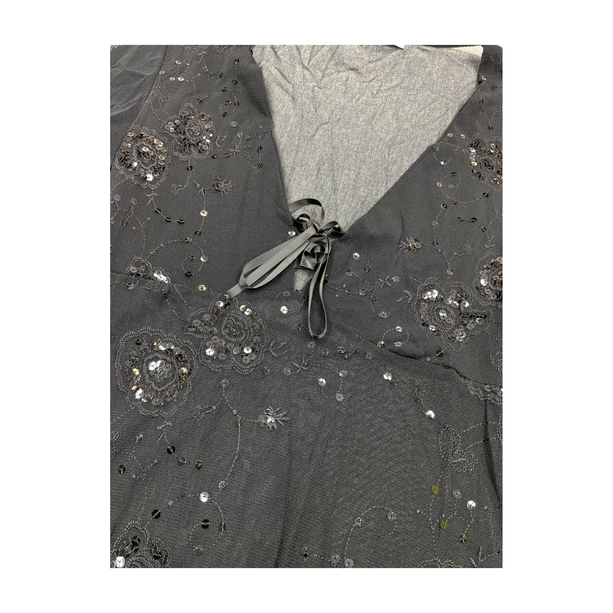 Standpoint Italia Sheer Sequin Embroidered Blouse - Black (L)