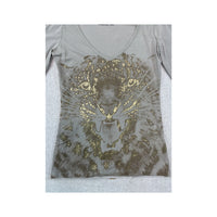 Calvin Klein Jeans Metallic Foil Lion Graphic V-Neck Long Sleeve T-shirt