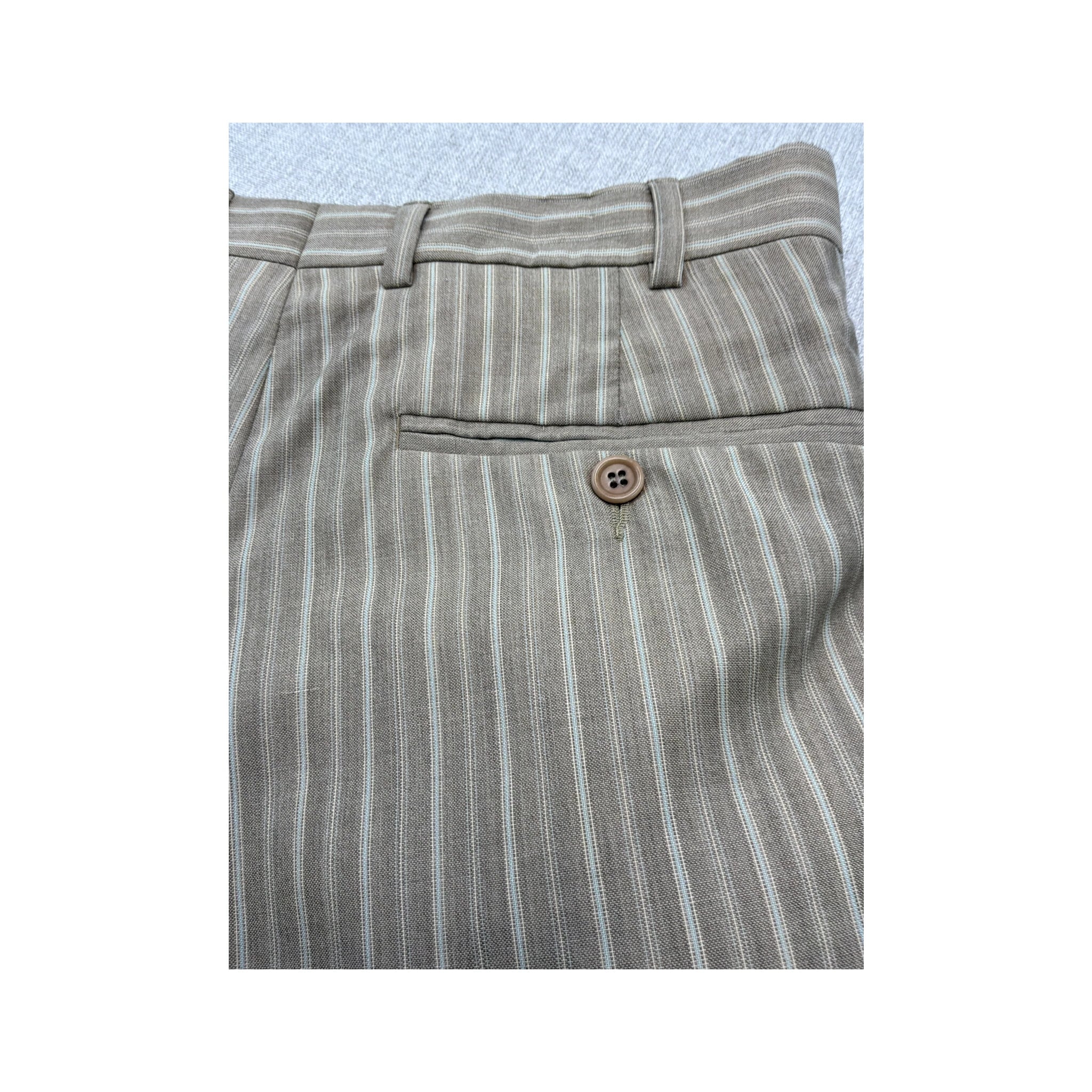 Carlo Santi Vintage Virgin Wool Beige Pinstripe Tailored Pants
