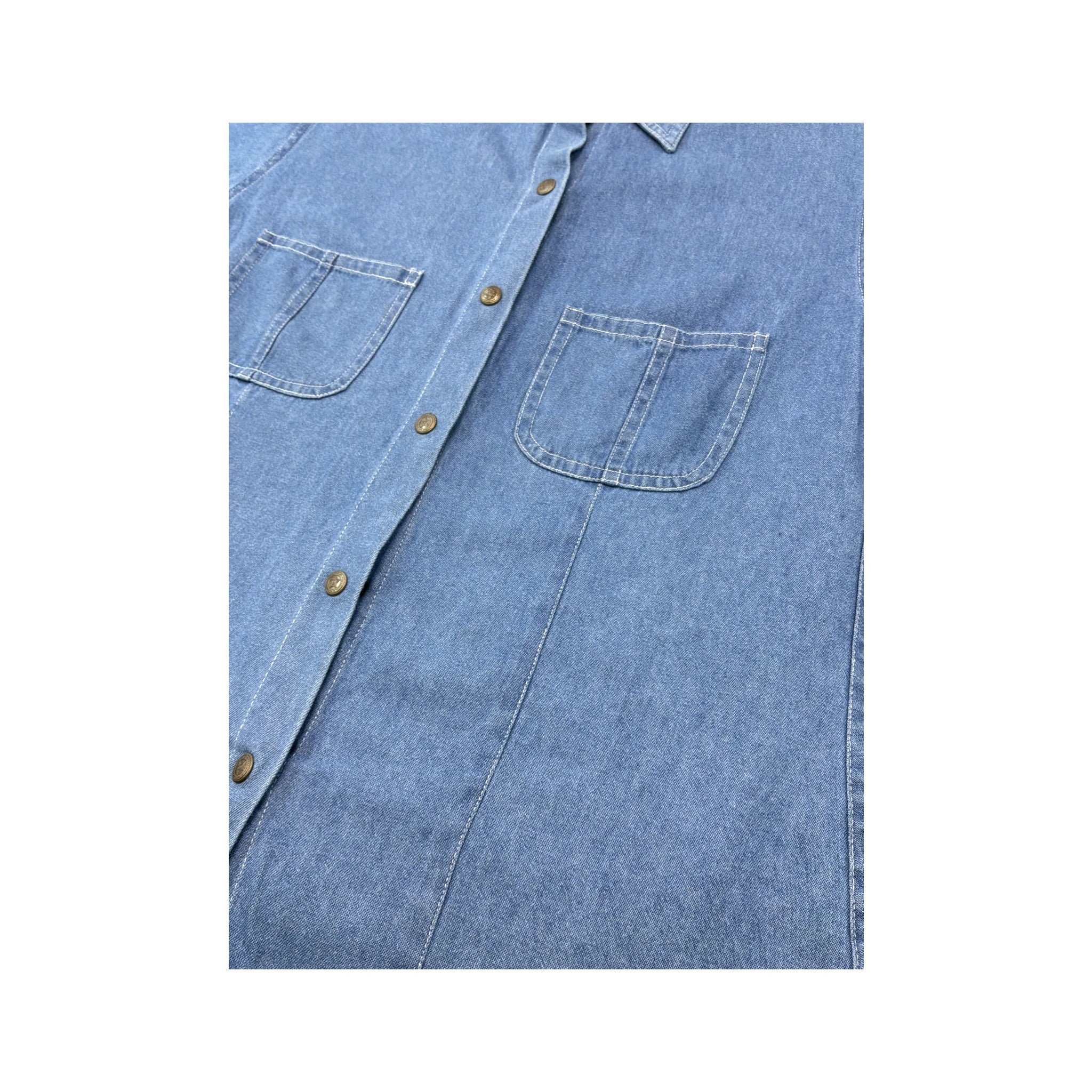 Blue Jeans Basic Distressed Wash Button-Up Short Sleeve Shirt