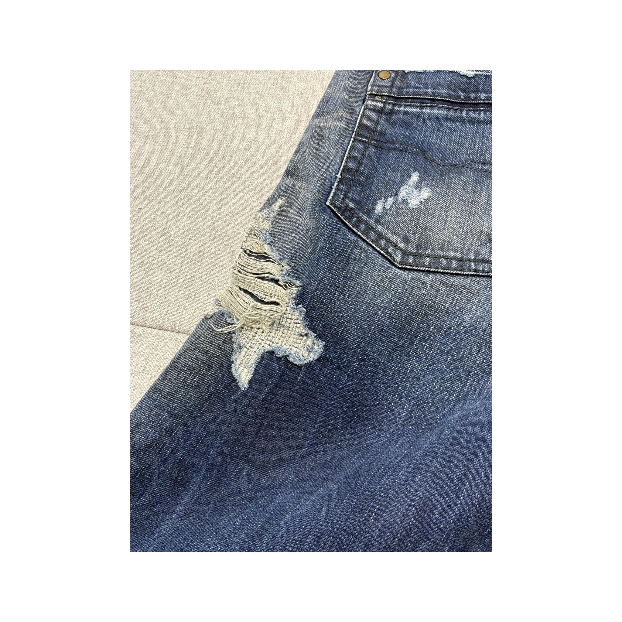 Diesel Distressed Repaired Washed Blue Cotton Denim Jeans