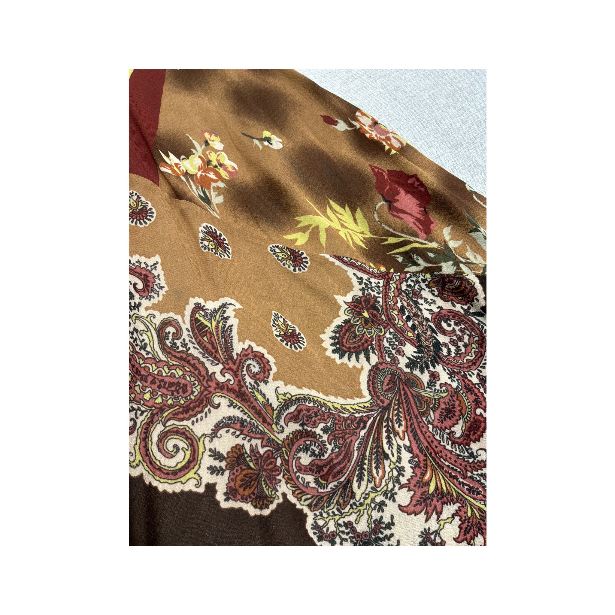 Made in Italy Patchwork Paisley Floral Tie Shoulder Handkerchief Hem Midi Dress