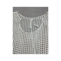 Vintage Open-Knit Grid Pattern Long-Sleeve Midi Dress