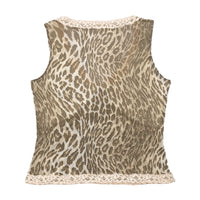 Top de alças Comma, com estampado de Leopardo e Acabamento em renda